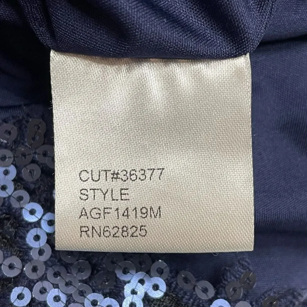 Tadashi Shoji Paillette Embroidered Lace Sheath Cocktail Dress Royal Navy Blue S - Picture 13 of 14